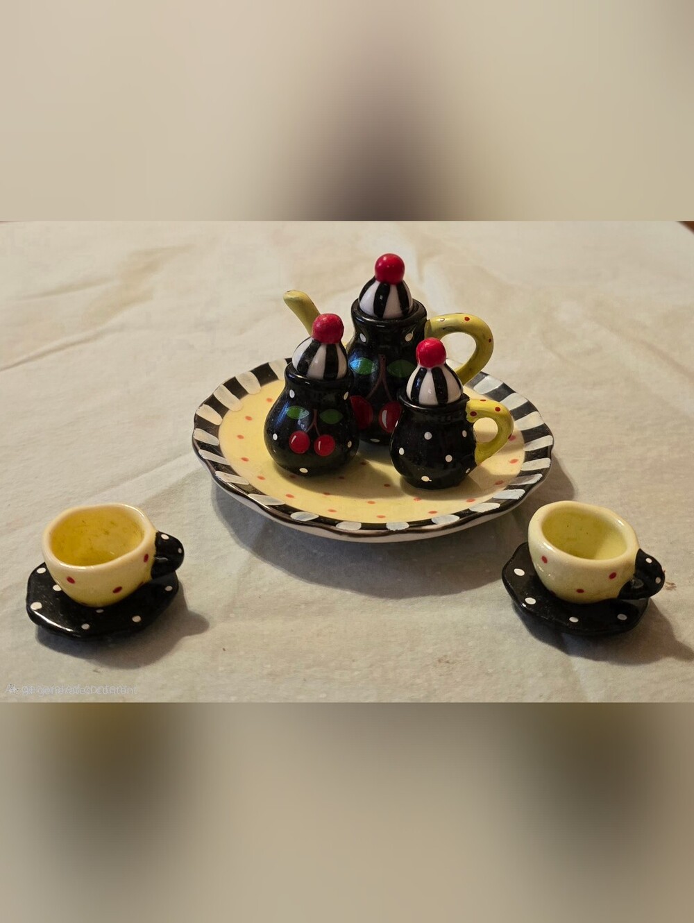 Mary Engelbreit 11 Piece Miniature Cherry Teapot And Cup Set